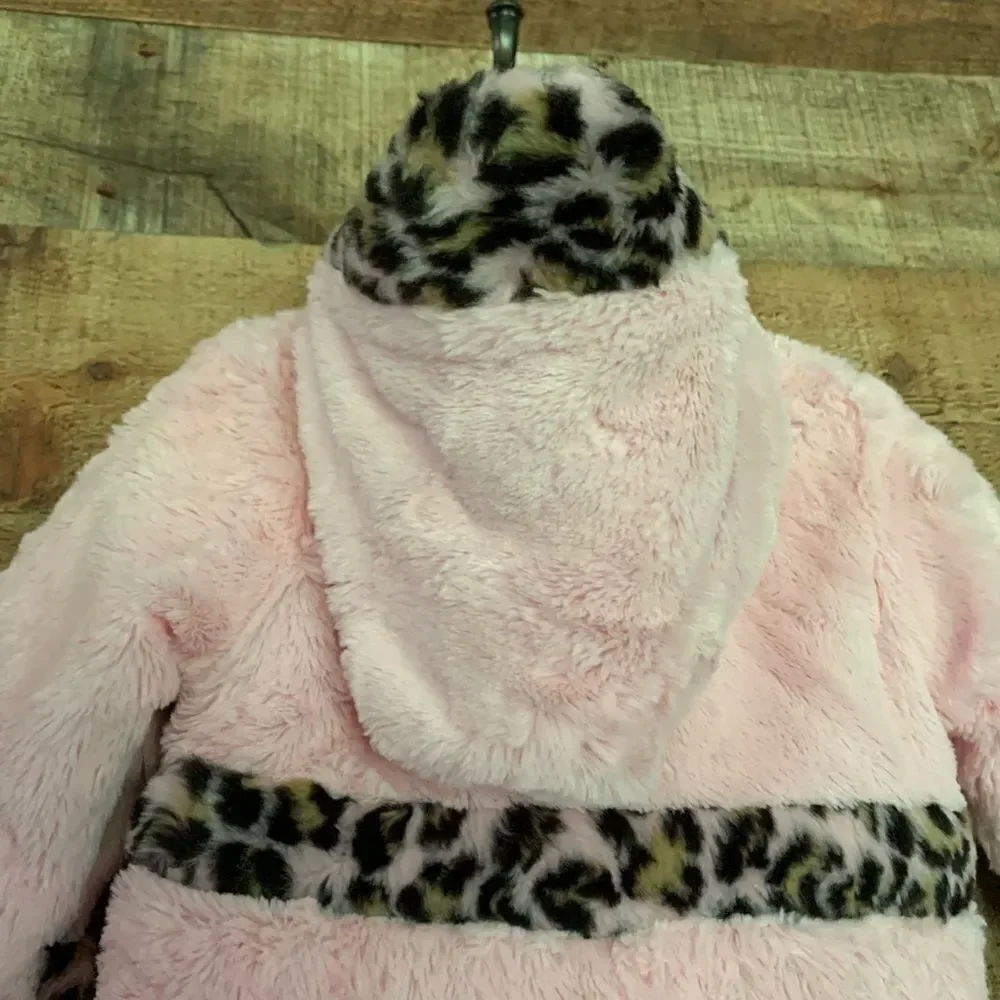 Rothschild pink and leopard hooded footie, 6-9mths‎